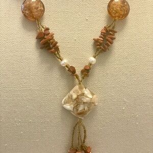 Elegant Goldstone, MOP and Pearl Beaded Necklace